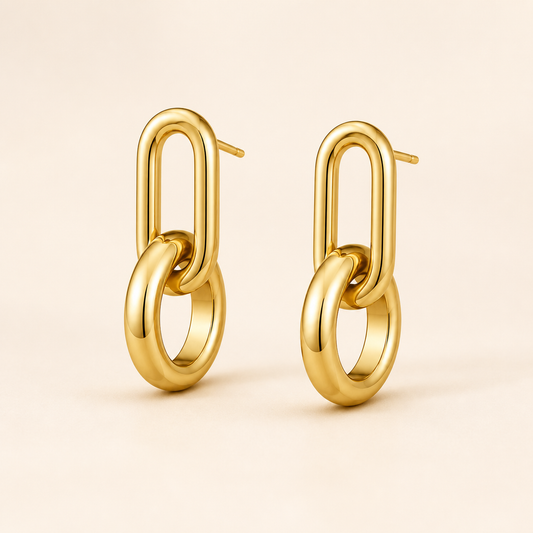 Cascade gold link earrings — close-up detail
