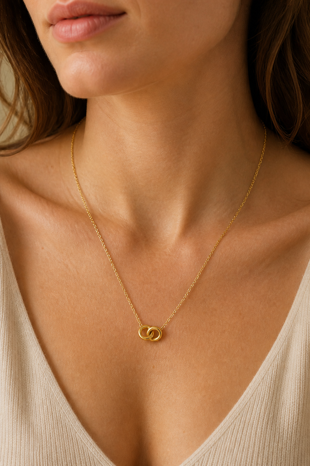 Serpentine gold necklace — worn lifestyle view